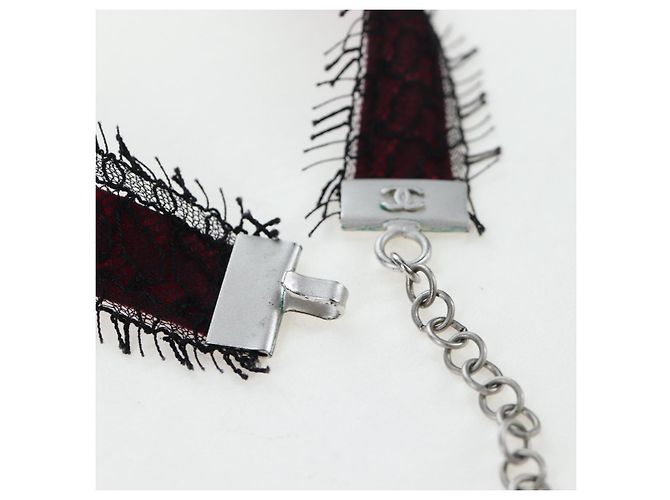 Collar Choker CHANEL de seda Bordeaux CC Auth 197258V Burdeos - vista 8