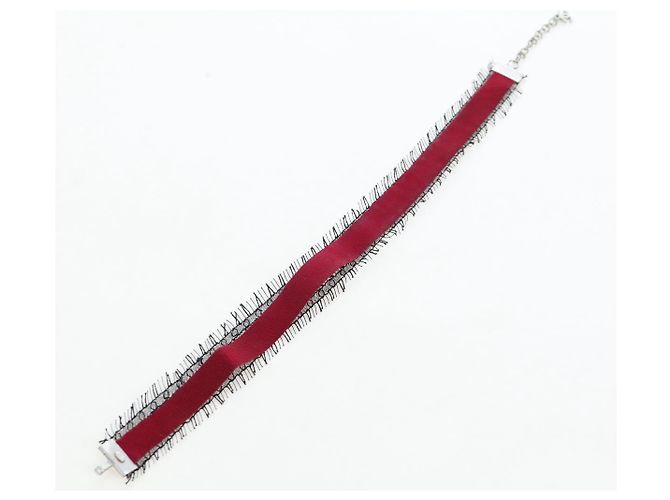 Collar Choker CHANEL de seda Bordeaux CC Auth 197258V Burdeos - vista 9