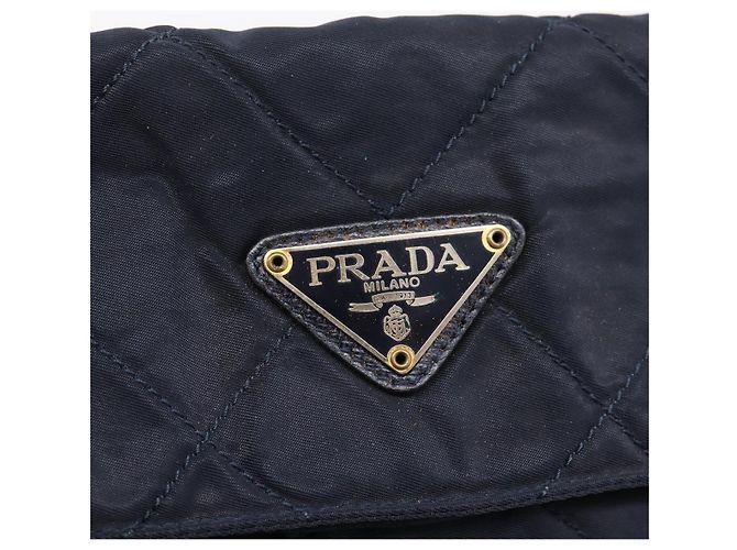 PRADA Chain Shoulder Bag Nylon Navy Gold Tone Auth 201216 Navy blue - view 14
