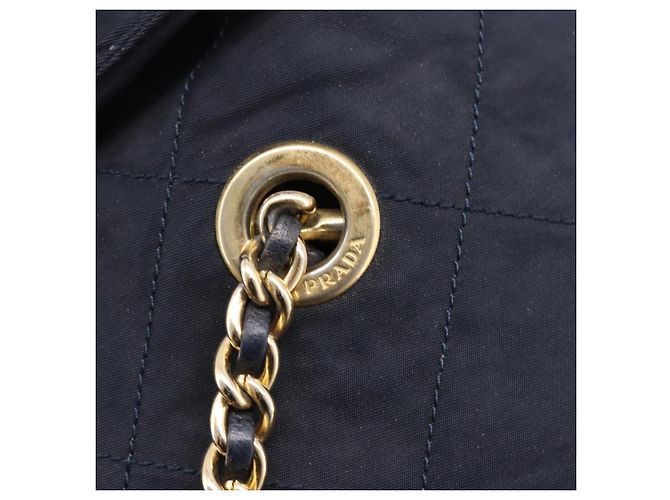 PRADA Chain Shoulder Bag Nylon Navy Gold Tone Auth 201216 Navy blue - view 15