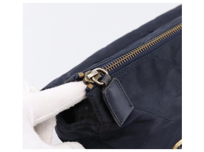 PRADA Chain Shoulder Bag Nylon Navy Gold Tone Auth 201216 Navy blue - view 16