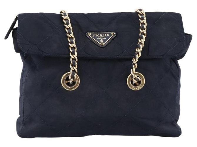 PRADA Chain Shoulder Bag Nylon Navy Gold Tone Auth 201216 Navy blue - view 2