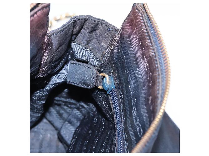 PRADA Chain Shoulder Bag Nylon Navy Gold Tone Auth 201216 Navy blue - view 22