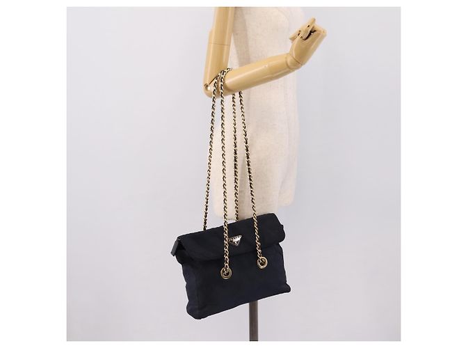 PRADA Chain Shoulder Bag Nylon Navy Gold Tone Auth 201216 Navy blue - view 25
