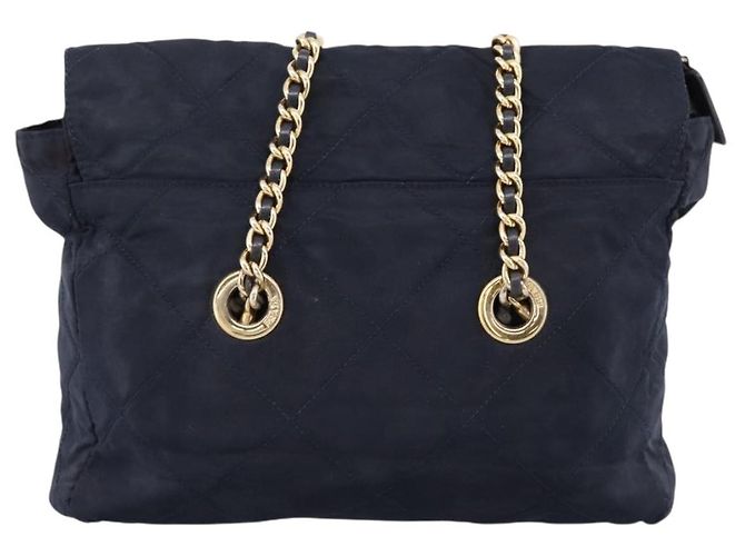 PRADA Chain Shoulder Bag Nylon Navy Gold Tone Auth 201216 Navy blue - view 3