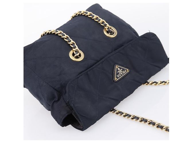 PRADA Chain Shoulder Bag Nylon Navy Gold Tone Auth 201216 Navy blue - view 6