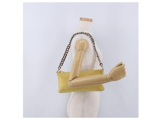 Borsa a tracolla con catena PRADA in camoscio Giallo Oro Auth 202450 D'oro - vista 27