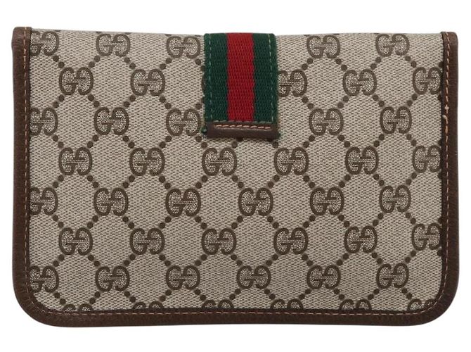 Pochette GUCCI GG Supreme Web Sherry Line PVC Beige Auth 201201A - vista 3