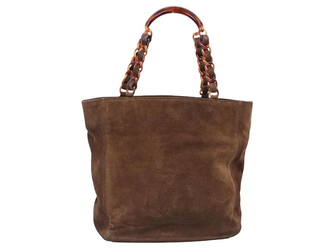 Borsa Tote con catena CHANEL in camoscio marrone CC Auth 200525 - vista 2