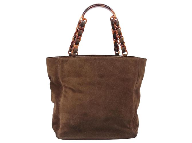 Borsa Tote con catena CHANEL in camoscio marrone CC Auth 200525 - vista 3