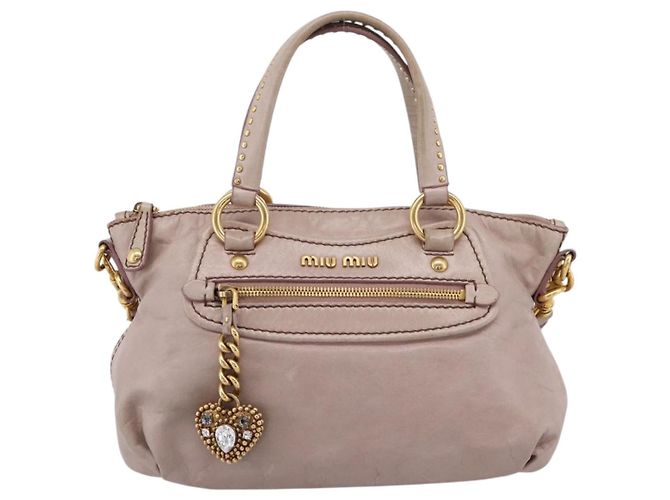 Borsa a mano Miu Miu Vitellolux in pelle 2way Rosa Tono Oro Auth 202628V - vista 13