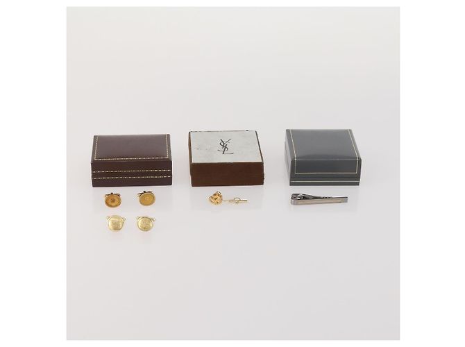 Autre Marque SAINT LAURENT dunhill Gemelli e Spilla da Cravatta Set da 4 pezzi Metallo Tono Oro Tono Argento Auth BA15443 - vista 20