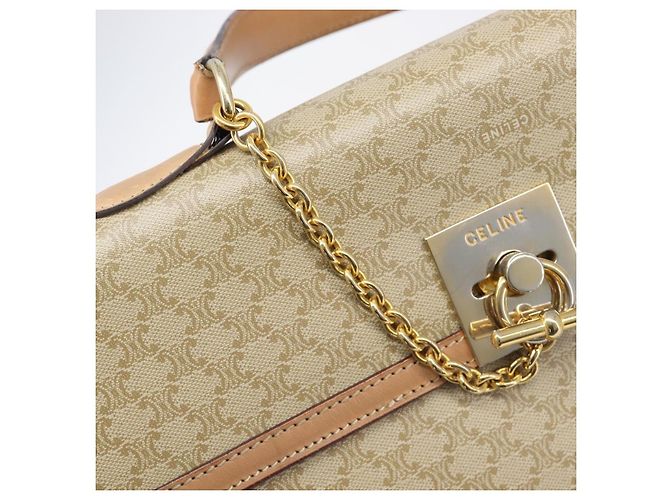 Céline Borsa a mano CELINE Macadam Canvas PVC Beige Gold Auth mr2906 D'oro - vista 16