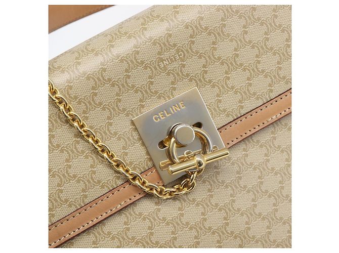 Céline Borsa a mano CELINE Macadam Canvas PVC Beige Gold Auth mr2906 D'oro - vista 17