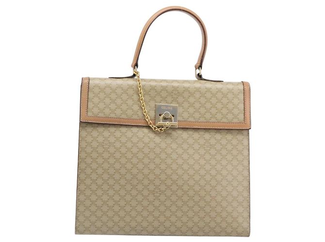 Céline Borsa a mano CELINE Macadam Canvas PVC Beige Gold Auth mr2906 D'oro - vista 2