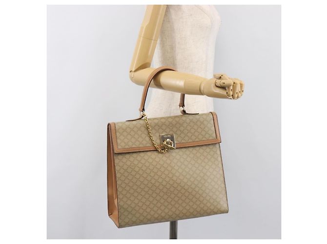 Céline Borsa a mano CELINE Macadam Canvas PVC Beige Gold Auth mr2906 D'oro - vista 25