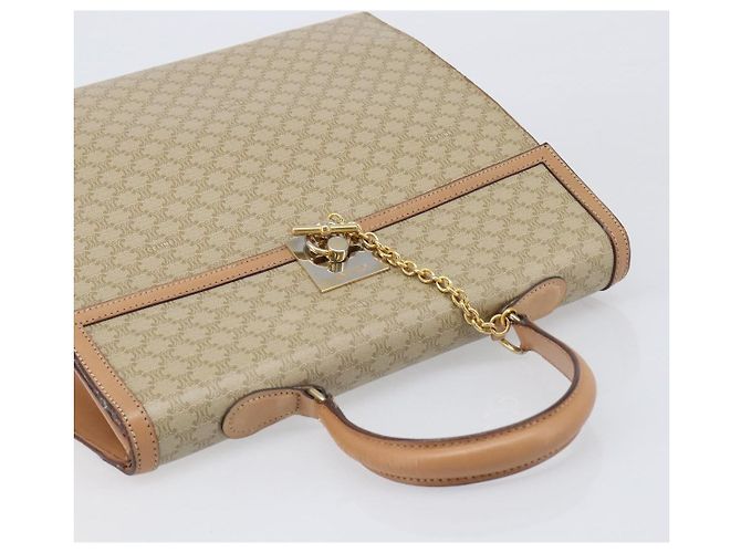 Céline Borsa a mano CELINE Macadam Canvas PVC Beige Gold Auth mr2906 D'oro - vista 6