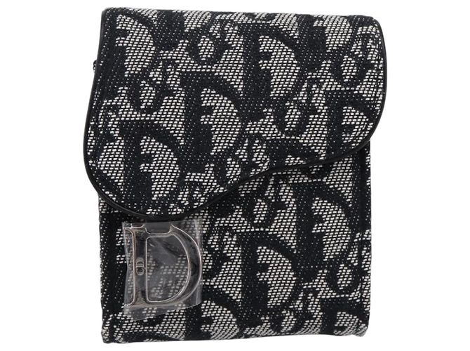 Pouch Saddle Christian Dior Trotter Canvas Grigio Argento Auth 202727V Marrone - vista 2