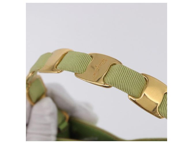 Borsa Salvatore Ferragamo Vala Canvas Green Gold Auth 202914A D'oro Verde - vista 15
