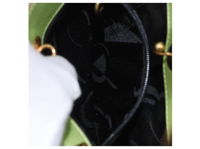 Borsa Salvatore Ferragamo Vala Canvas Green Gold Auth 202914A D'oro Verde - vista 21
