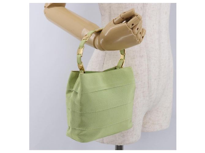 Borsa Salvatore Ferragamo Vala Canvas Green Gold Auth 202914A D'oro Verde - vista 22
