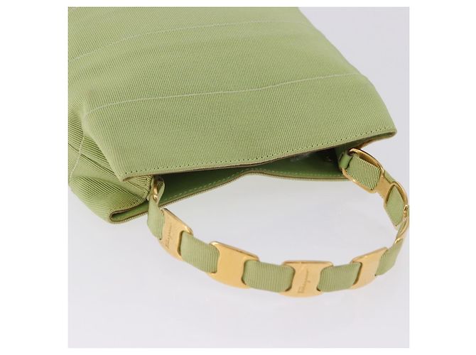 Borsa Salvatore Ferragamo Vala Canvas Green Gold Auth 202914A D'oro Verde - vista 6