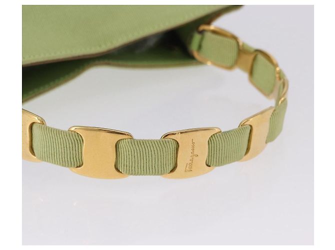 Borsa Salvatore Ferragamo Vala Canvas Green Gold Auth 202914A D'oro Verde - vista 7