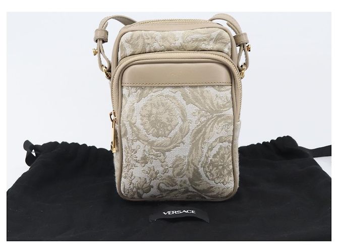 Borsa a tracolla VERSACE Canvas Beige Gold Auth 200702V D'oro - vista 12
