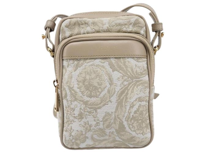 Borsa a tracolla VERSACE Canvas Beige Gold Auth 200702V D'oro - vista 13