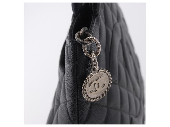 Borsa Tote CHANEL Matelasse Reprint in pelle Caviar Nero Argento CC Auth 200753V - vista 14