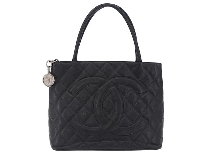 Borsa Tote CHANEL Matelasse Reprint in pelle Caviar Nero Argento CC Auth 200753V - vista 2