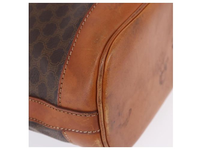 Céline Borsa a tracolla CELINE Macadam Canvas PVC Pelle Marrone Oro Auth 203425 D'oro - vista 13