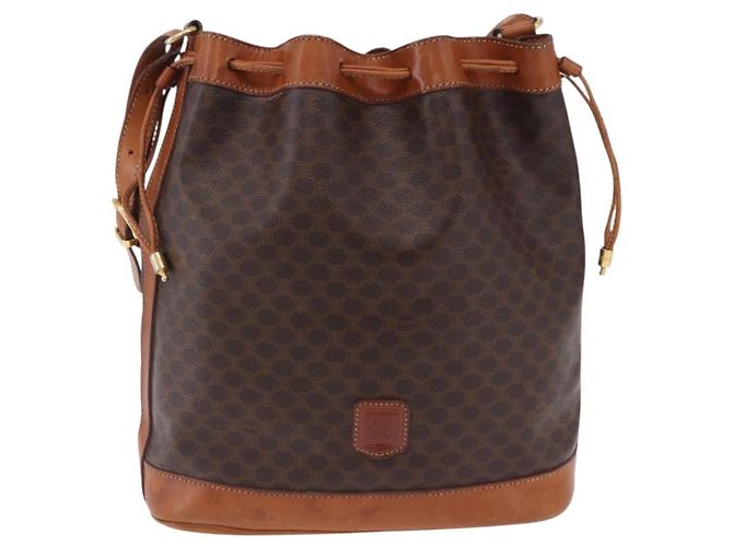 Céline Borsa a tracolla CELINE Macadam Canvas PVC Pelle Marrone Oro Auth 203425 D'oro - vista 2