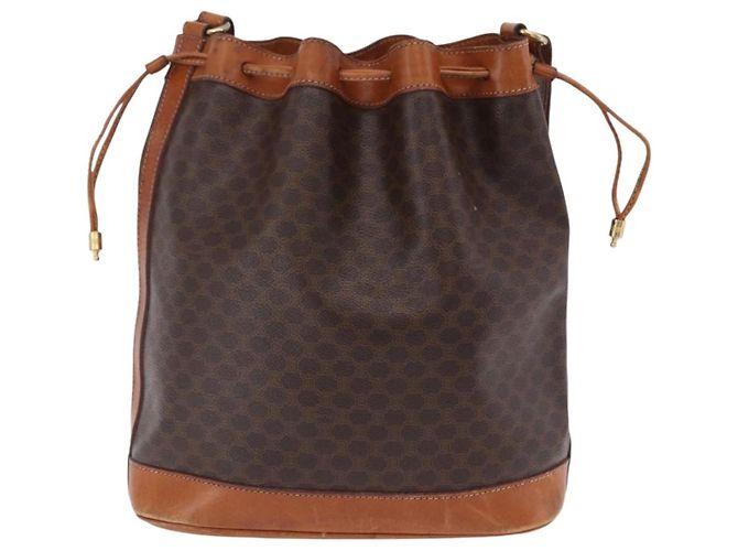 Céline Borsa a tracolla CELINE Macadam Canvas PVC Pelle Marrone Oro Auth 203425 D'oro - vista 3