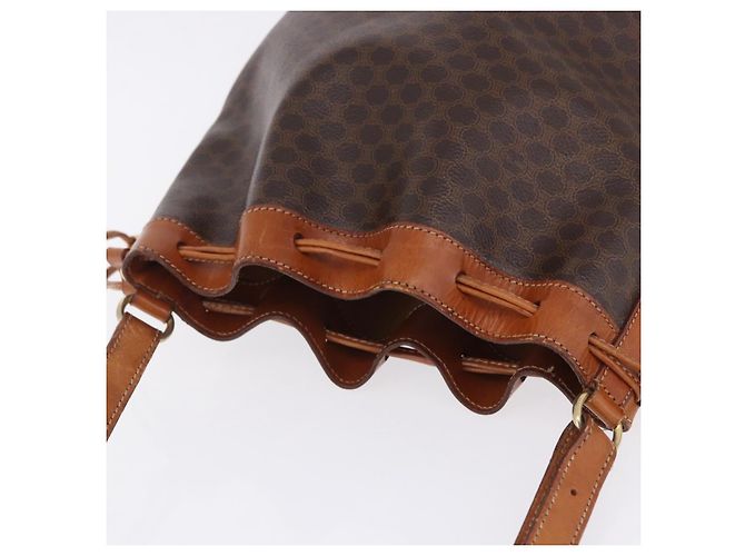 Céline Borsa a tracolla CELINE Macadam Canvas PVC Pelle Marrone Oro Auth 203425 D'oro - vista 7