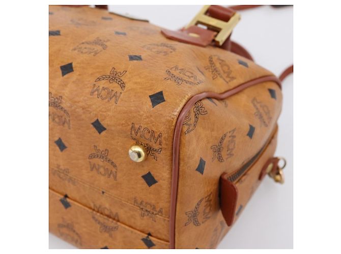 Borsa MCM Logogram Vicetos Boston Bag PVC Leather 2way Brown Gold Auth 203004 Marrone D'oro - vista 12