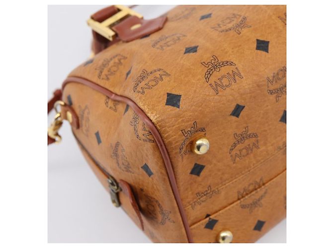 Borsa MCM Logogram Vicetos Boston Bag PVC Leather 2way Brown Gold Auth 203004 Marrone D'oro - vista 13