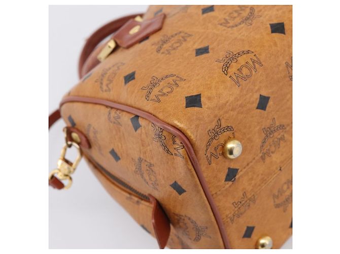 Borsa MCM Logogram Vicetos Boston Bag PVC Leather 2way Brown Gold Auth 203004 Marrone D'oro - vista 15