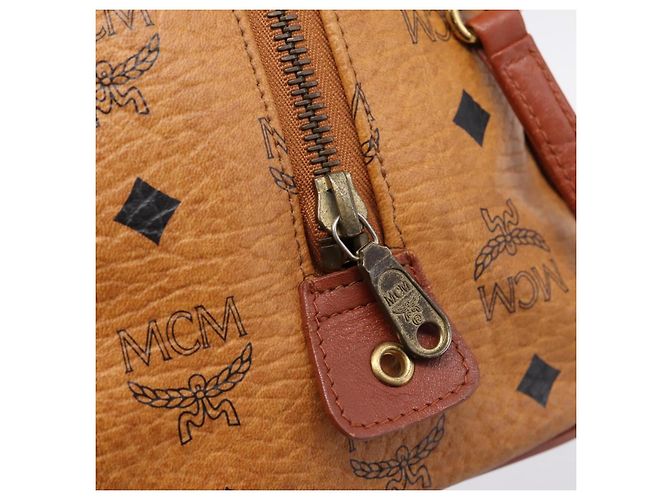 Borsa MCM Logogram Vicetos Boston Bag PVC Leather 2way Brown Gold Auth 203004 Marrone D'oro - vista 16