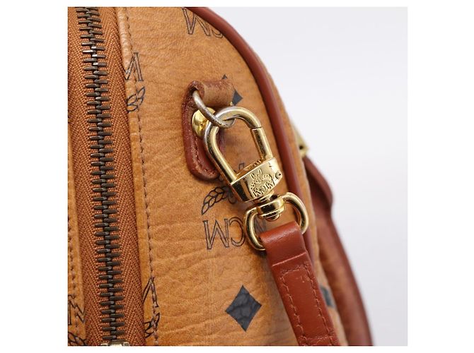 Borsa MCM Logogram Vicetos Boston Bag PVC Leather 2way Brown Gold Auth 203004 Marrone D'oro - vista 17