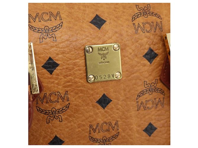 Borsa MCM Logogram Vicetos Boston Bag PVC Leather 2way Brown Gold Auth 203004 Marrone D'oro - vista 18