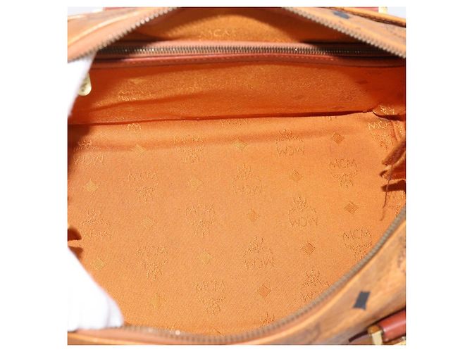 Borsa MCM Logogram Vicetos Boston Bag PVC Leather 2way Brown Gold Auth 203004 Marrone D'oro - vista 19