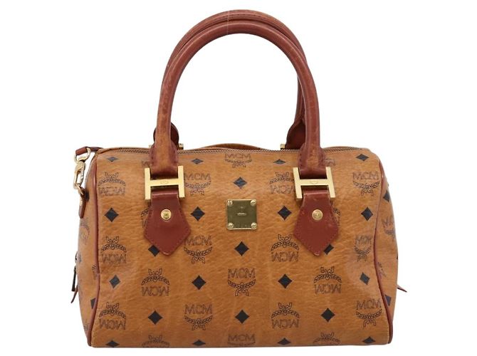 Borsa MCM Logogram Vicetos Boston Bag PVC Leather 2way Brown Gold Auth 203004 Marrone D'oro - vista 2