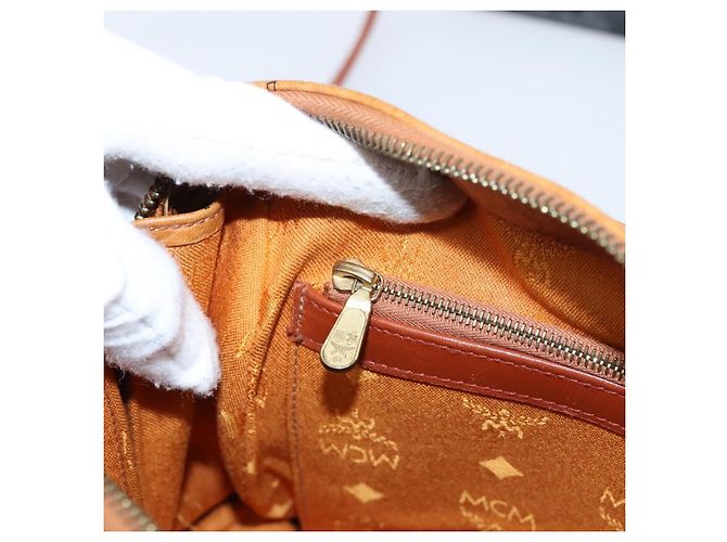 Borsa MCM Logogram Vicetos Boston Bag PVC Leather 2way Brown Gold Auth 203004 Marrone D'oro - vista 22