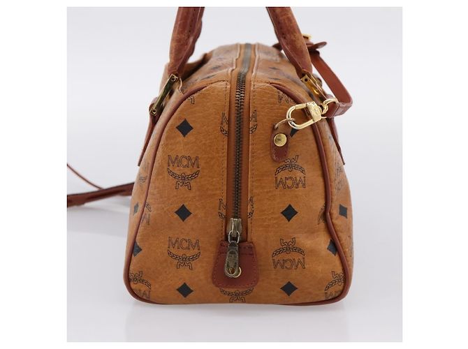 Borsa MCM Logogram Vicetos Boston Bag PVC Leather 2way Brown Gold Auth 203004 Marrone D'oro - vista 4