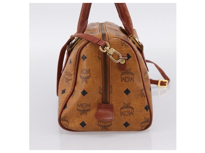 Borsa MCM Logogram Vicetos Boston Bag PVC Leather 2way Brown Gold Auth 203004 Marrone D'oro - vista 5
