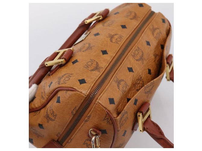 Borsa MCM Logogram Vicetos Boston Bag PVC Leather 2way Brown Gold Auth 203004 Marrone D'oro - vista 6
