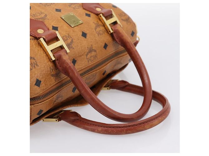 Borsa MCM Logogram Vicetos Boston Bag PVC Leather 2way Brown Gold Auth 203004 Marrone D'oro - vista 7