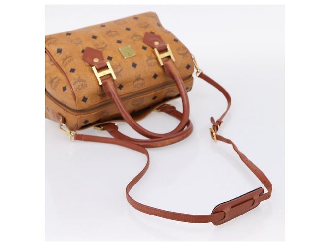 Borsa MCM Logogram Vicetos Boston Bag PVC Leather 2way Brown Gold Auth 203004 Marrone D'oro - vista 9