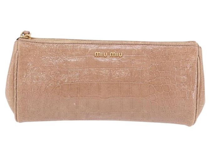Borsa Clutch Miu Miu Pelle Beige Oro Auth 203407A D'oro - vista 13